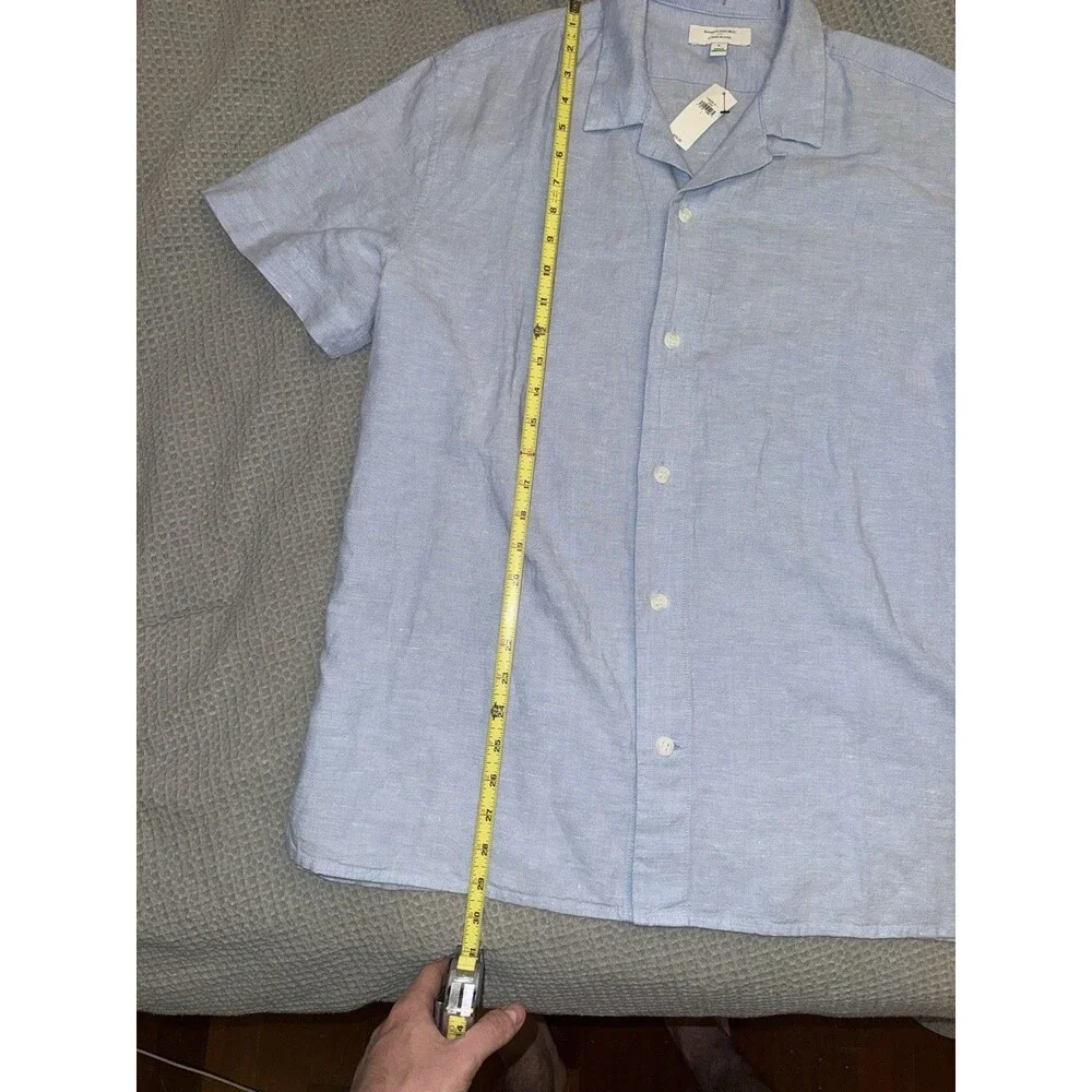 Banana Republic Linen Blend Button Down Camp Collar Shirt Light Blue Size L